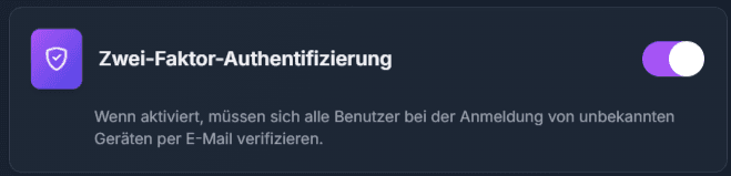 Ist die Zwei-Faktor-Authentifizierung aktiviert, erhalten Mitarbeiter beim Login einen 6-stelligen Zahlencode per E-Mail, mit dem sie sich anmelden können.