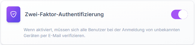 Ist die Zwei-Faktor-Authentifizierung aktiviert, erhalten Mitarbeiter beim Login einen 6-stelligen Zahlencode per E-Mail, mit dem sie sich anmelden können.